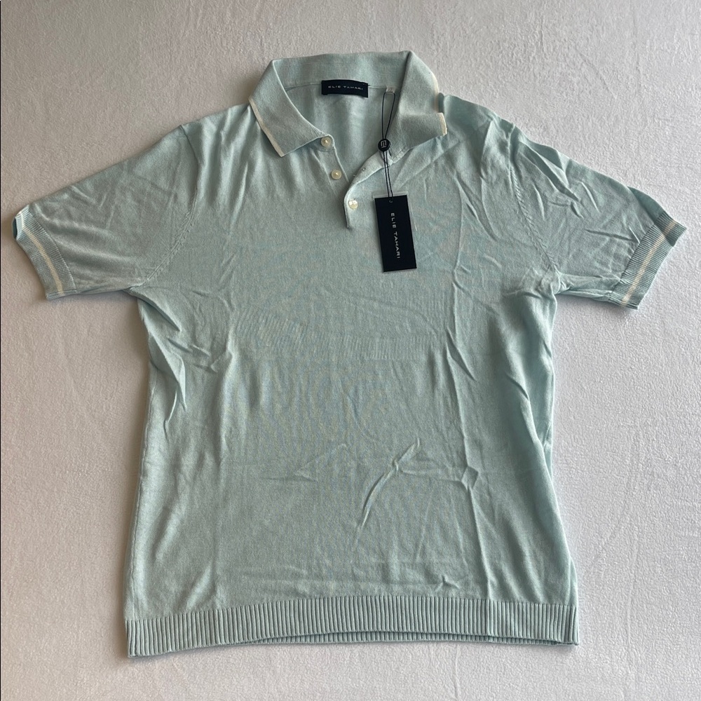 ELIE TAHARI LIGHT BLUE WHITE COTTON POLO SHIRT NWT SIZE S NWT